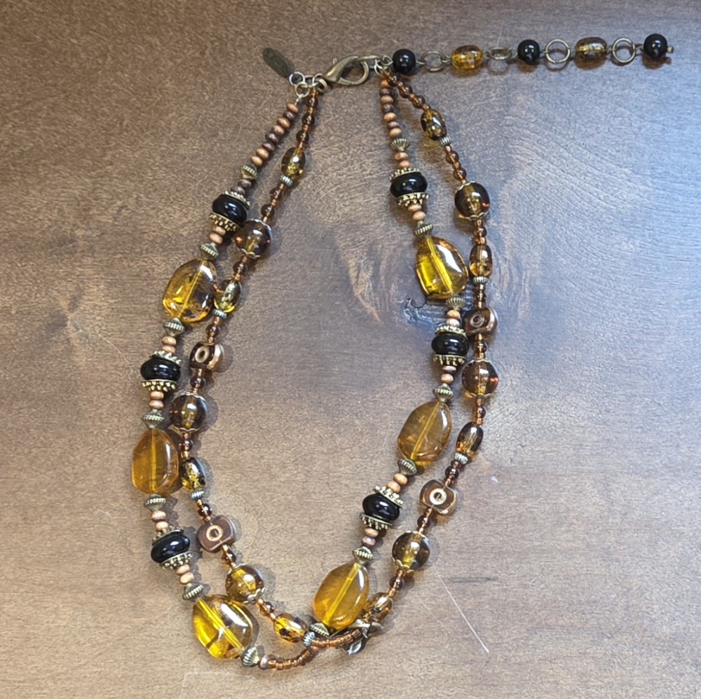 Elegant Multi-Strand Vintage Beaded Necklace - Gold and Brown